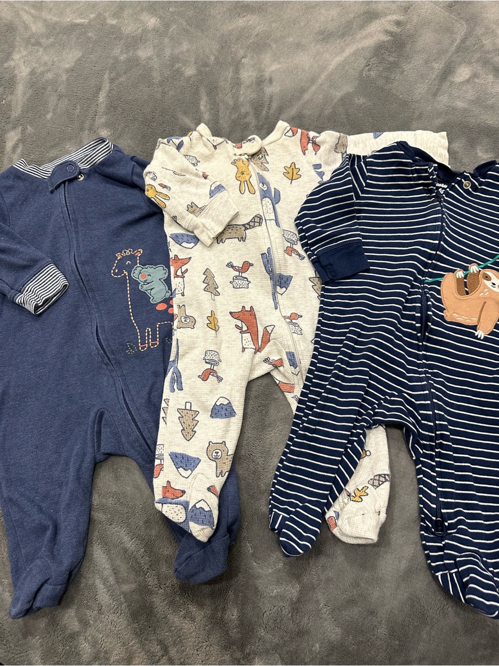 Carter's Navy, Cream, and Blue Footed One-Piece Sleepers - 3-Pack